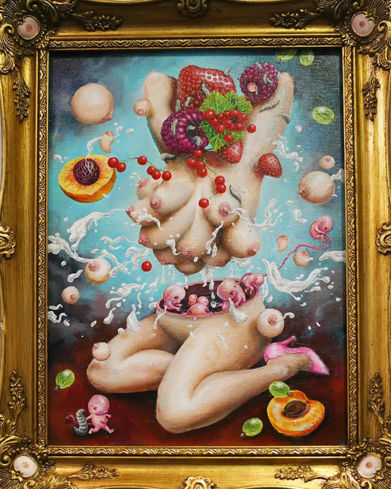 Femininity intricate surreal body horror painting by Drakula Approved