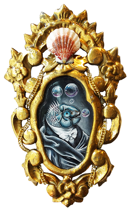 Fish Gentleman surreal art in baroque frame by Drakula Approved
