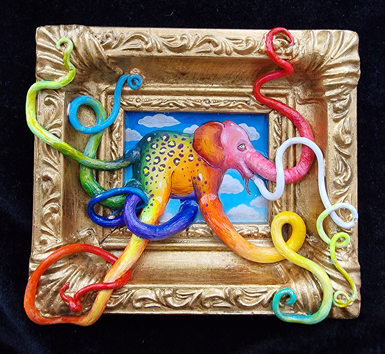 Octophant cute colorful surreal elephant with tentacles painting and sculpture by Drakula Approved