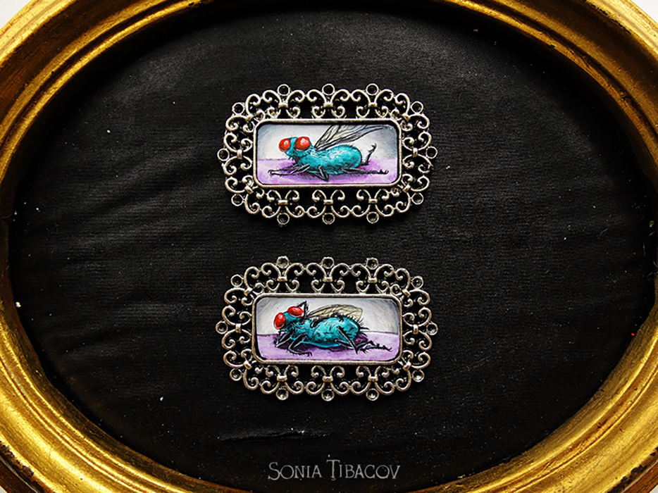 Sexy flies brooches hand painted miniatures by Drakula Approved